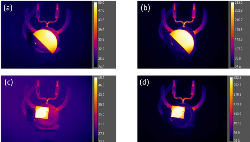 four infrared images of the fused silica window used